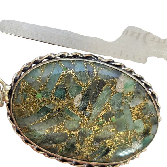 Emerald Mosaic Pendant in Sterling Silver – Handmade Green Stone Necklace - Picture 8 of 10